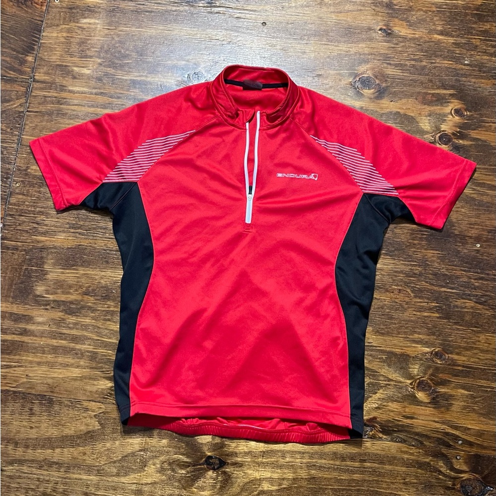 Endura Cycling Jersey Mens XXL Red Quarter Zip Reflective Black Details Stretch